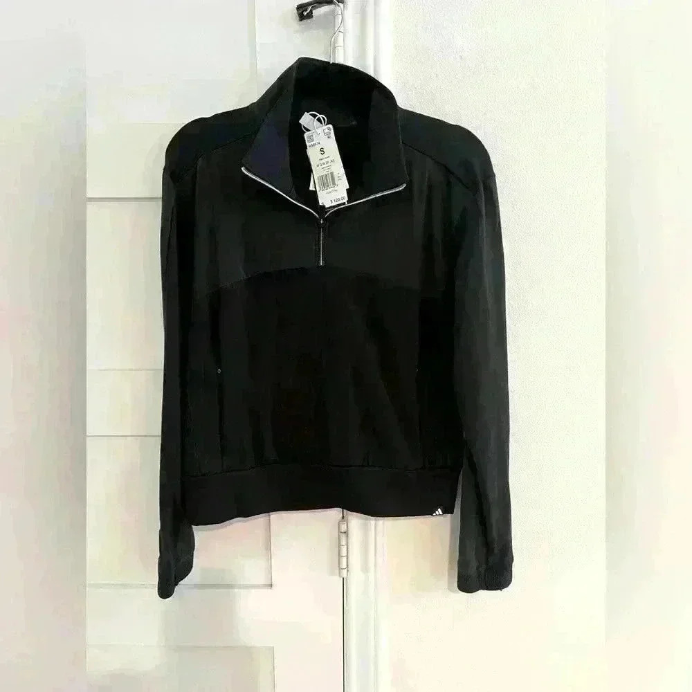 Women’s Adidas Black Quarter Zip Athletic Pullover Sweatshirt Jacket- Small NWT